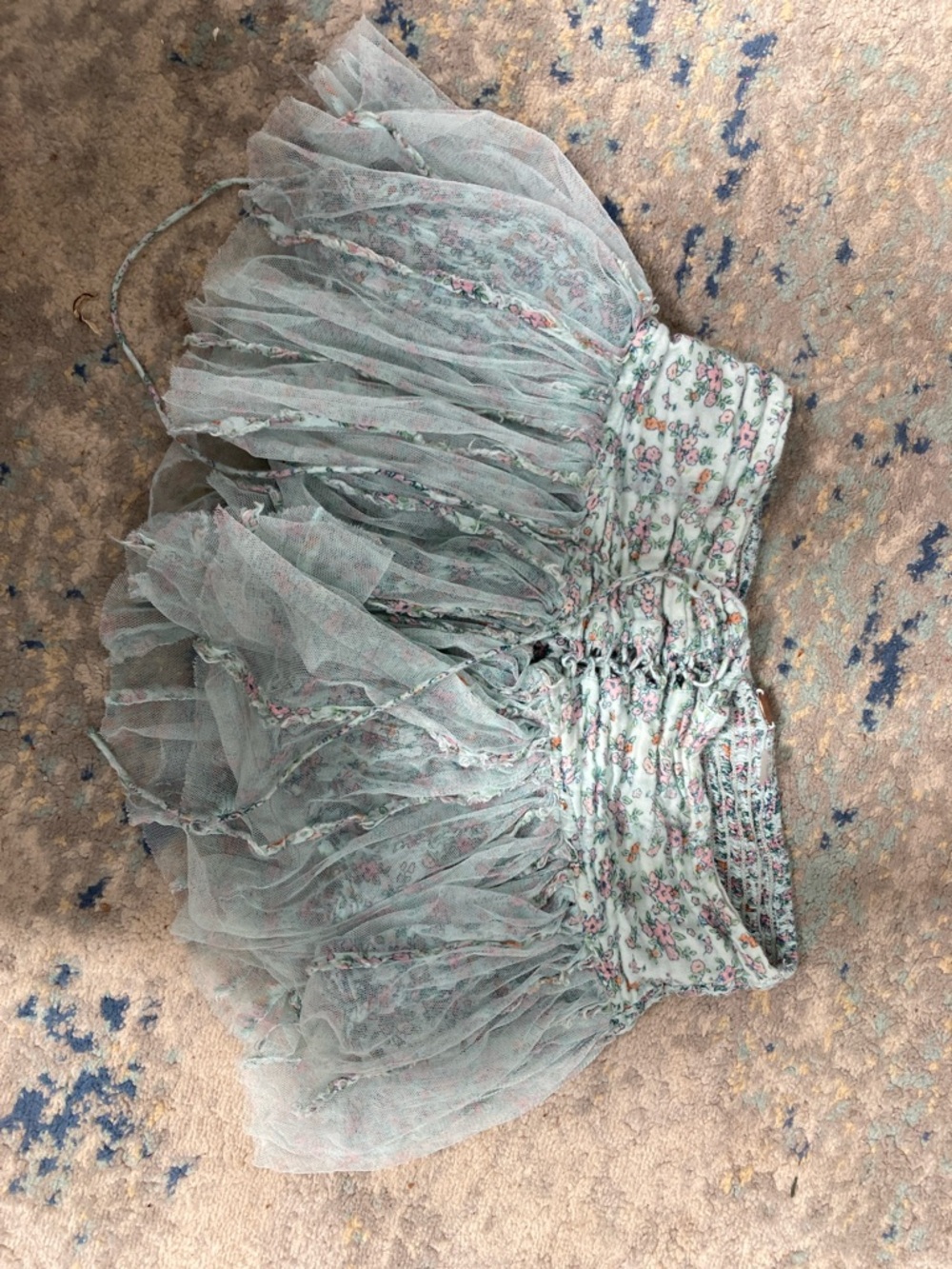 Free People Corset Mint Green Floral Tulle Skirt